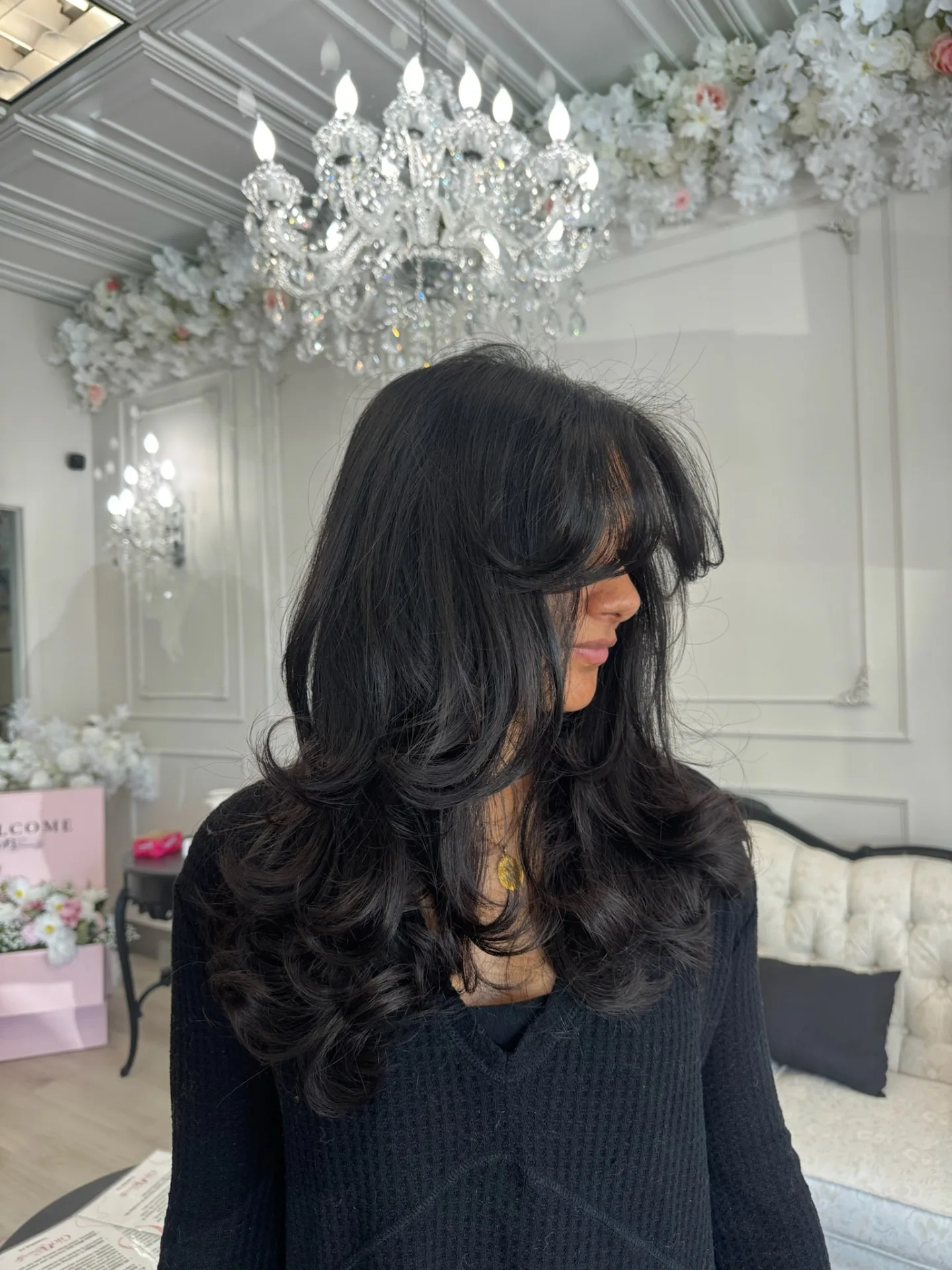 Long layered blowout with soft curls
